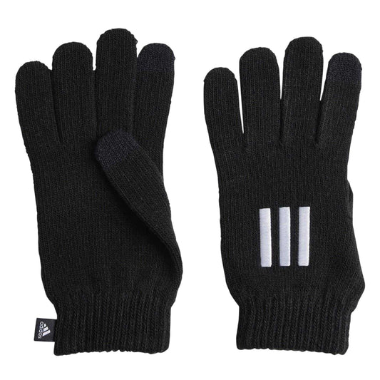 Black-White - Front - Adidas Mens Cond Knitted 3 Stripes Gloves