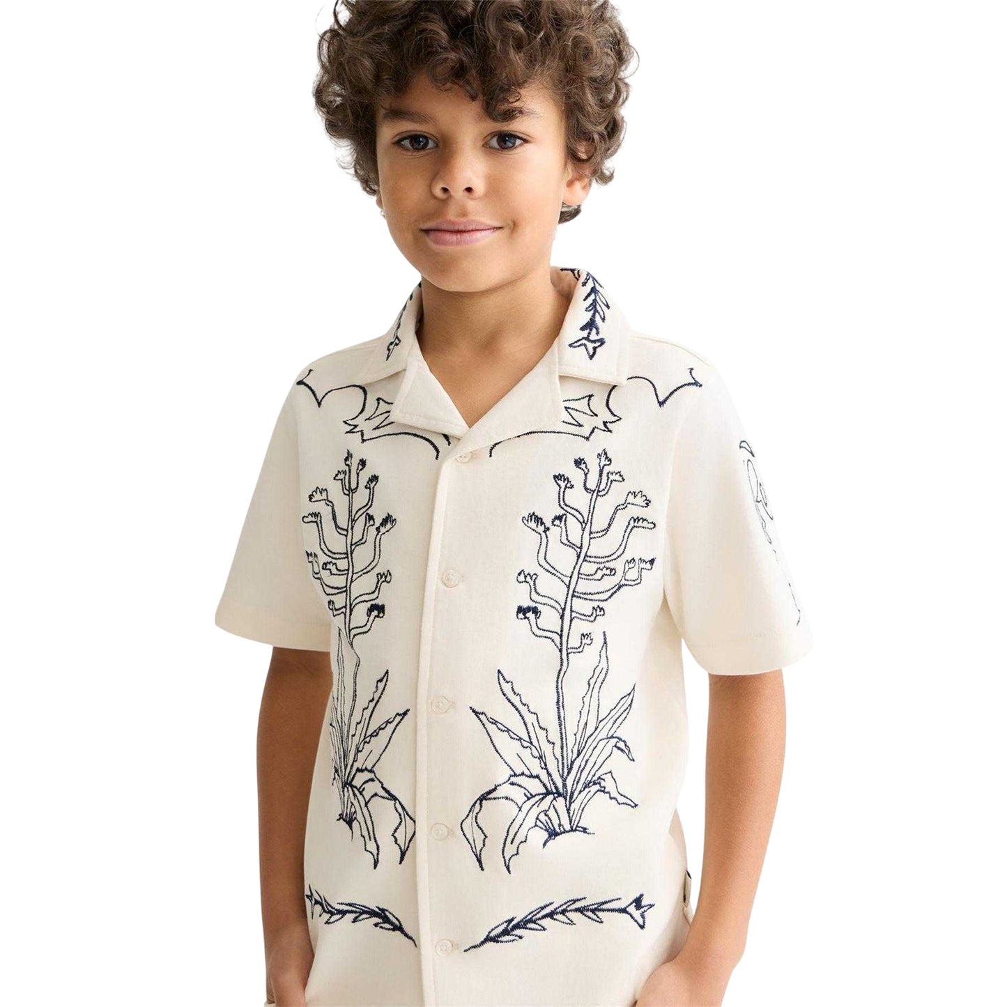 Cream - Front - Scotch Boys Patterned Short-Sleeved Shirt