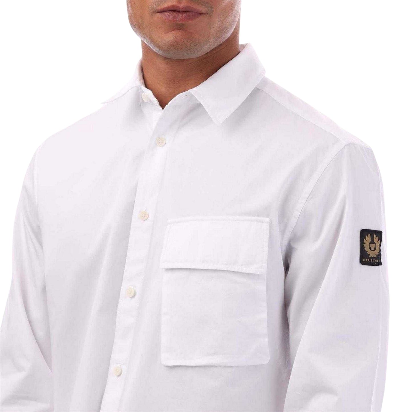White - Side - Belstaff Mens Scale Garment Dyed Long-Sleeved Shirt