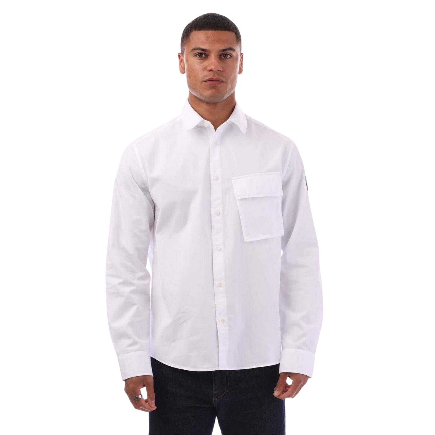 White - Front - Belstaff Mens Scale Garment Dyed Long-Sleeved Shirt