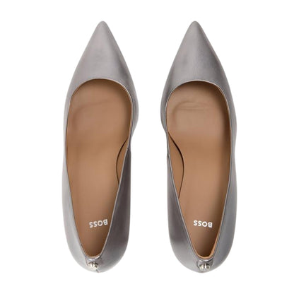 Silver - Side - Boss Womens-Ladies Janet Leather Stiletto Heel Court Shoes