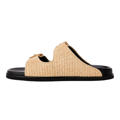 Light Beige - Back - Boss Womens-Ladies Freyah Raffia Double Buckle Flat Slippers