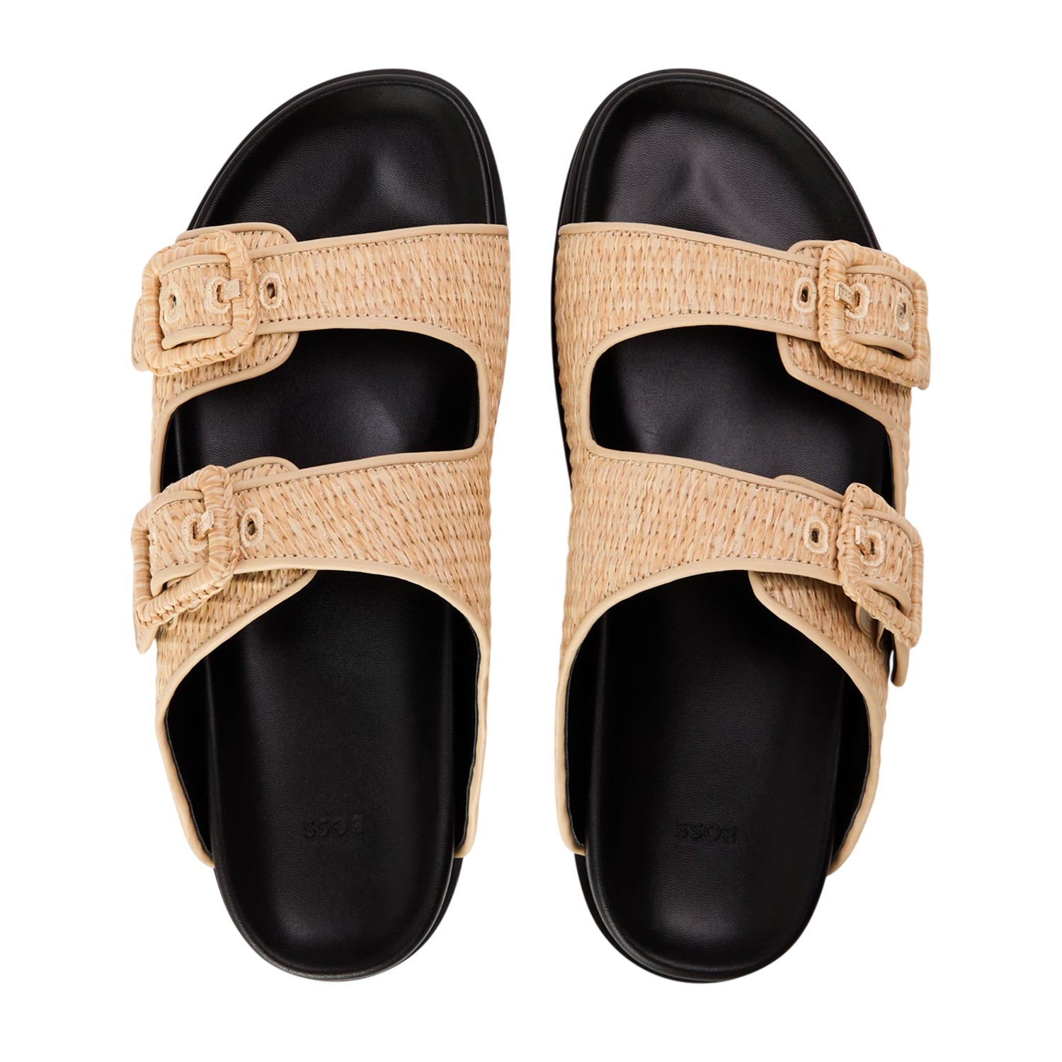 Light Beige - Side - Boss Womens-Ladies Freyah Raffia Double Buckle Flat Slippers