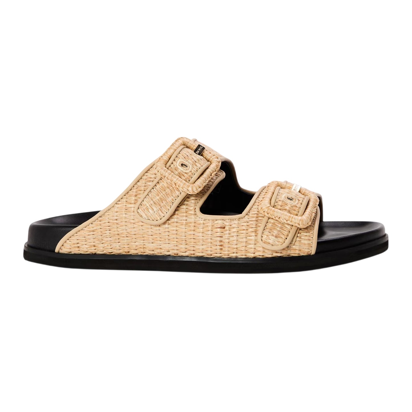 Light Beige - Front - Boss Womens-Ladies Freyah Raffia Double Buckle Flat Slippers