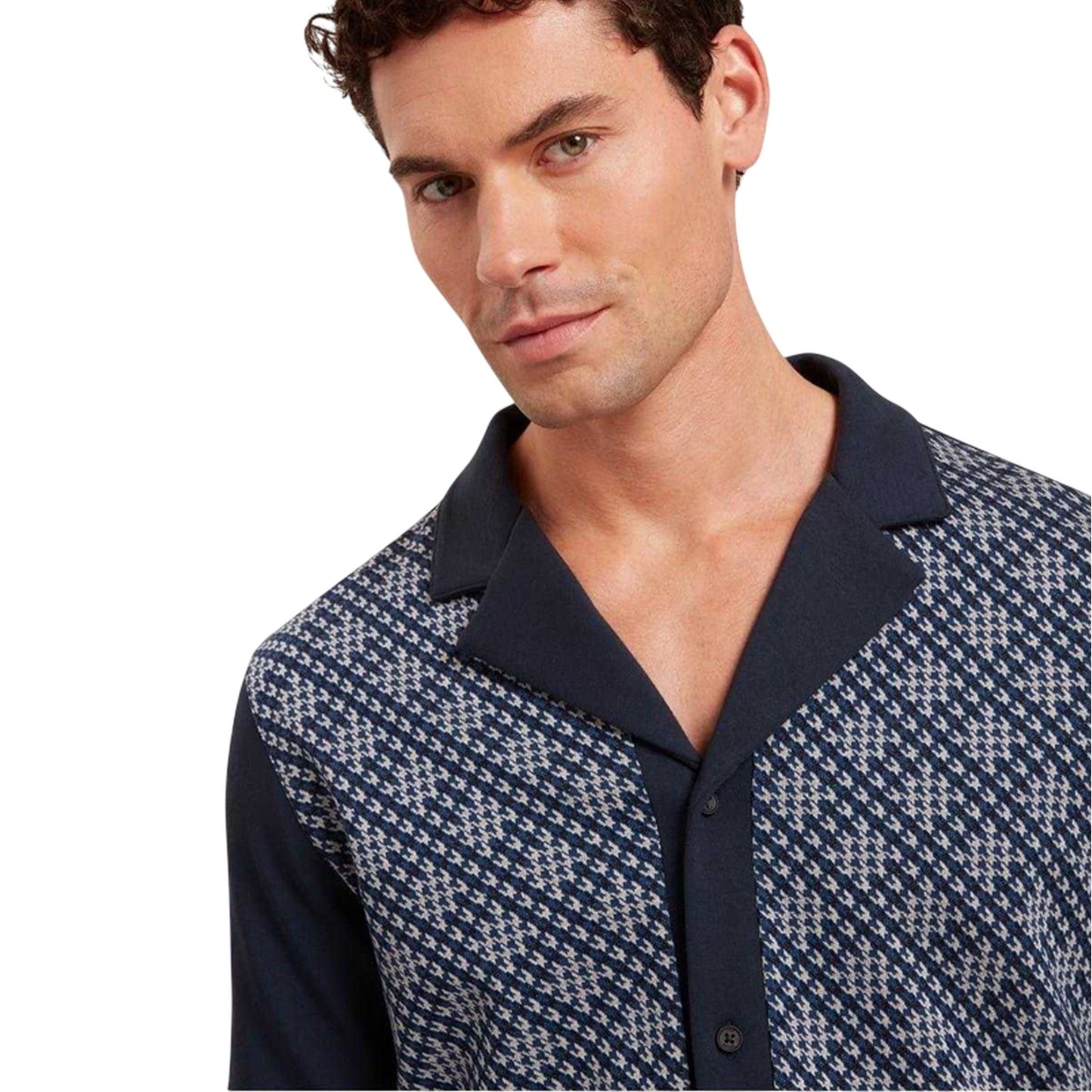 Navy - Side - Ted Baker Mens Danlibe Argyle Shirt