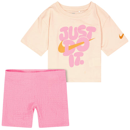 Pink - Front - Nike Childrens-Kids Logo Top & Bottom Set