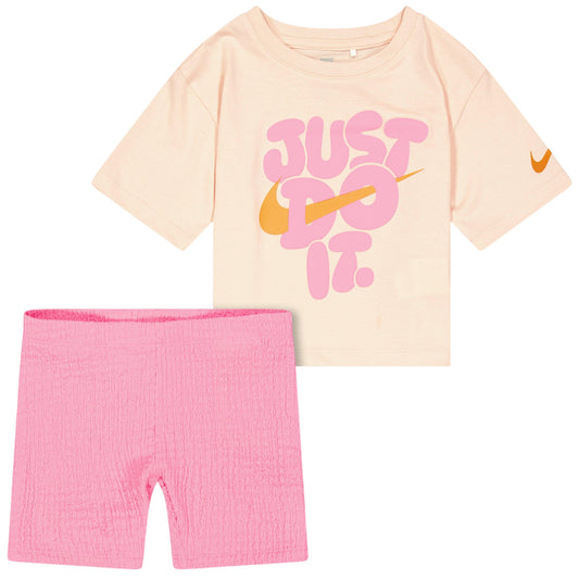 Pink - Front - Nike Childrens-Kids Logo Top & Bottom Set
