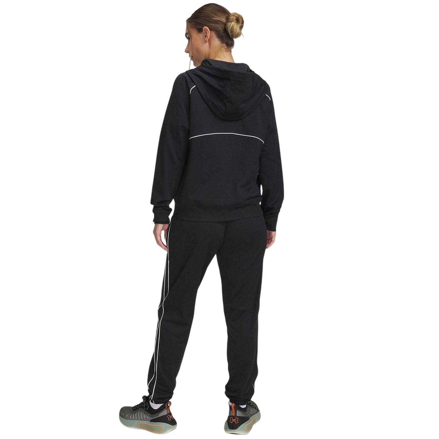Black-White - Back - Under Armour Womens-Ladies Rival Contrast Piping Tracksuit