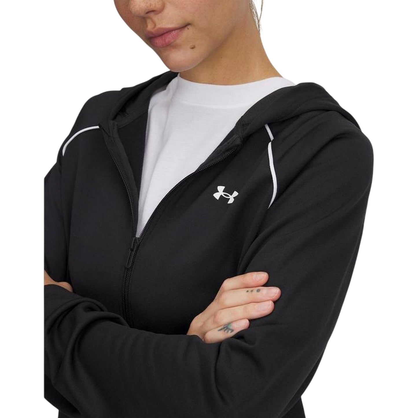 Black-White - Side - Under Armour Womens-Ladies Rival Contrast Piping Tracksuit