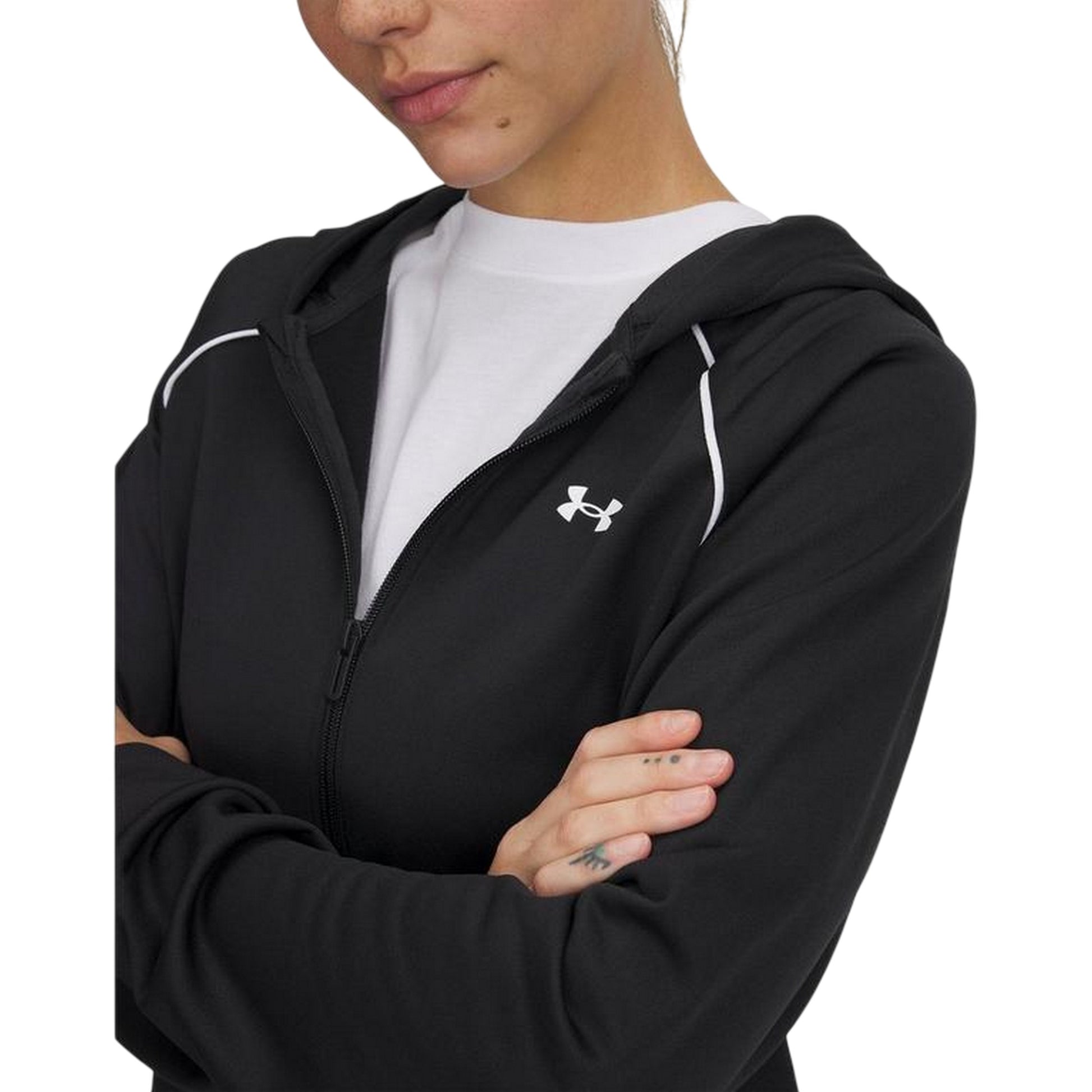 Black-White - Side - Under Armour Womens-Ladies Rival Contrast Piping Tracksuit