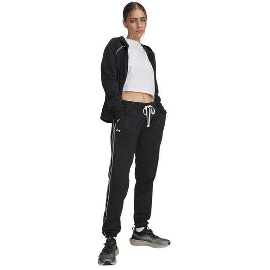 Black-White - Front - Under Armour Womens-Ladies Rival Contrast Piping Tracksuit