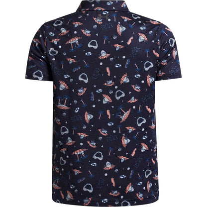 Navy-Pink - Back - Under Armour Childrens-Kids Matchply Polo Shirt