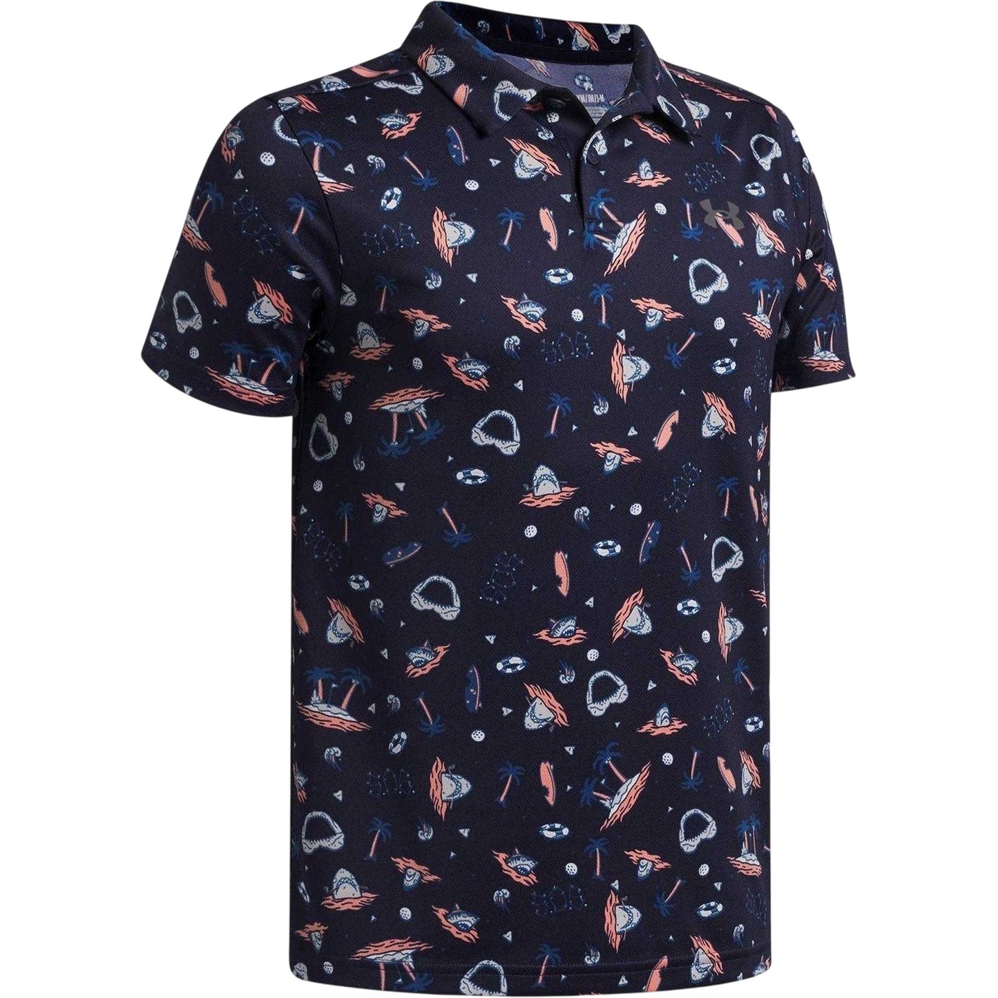 Navy-Pink - Side - Under Armour Childrens-Kids Matchply Polo Shirt