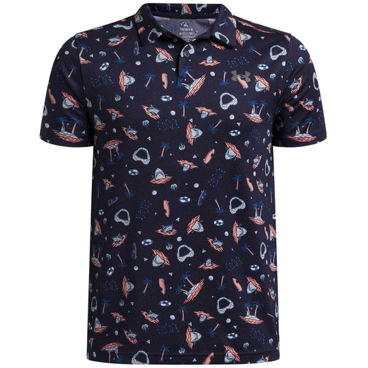 Navy-Pink - Front - Under Armour Childrens-Kids Matchply Polo Shirt