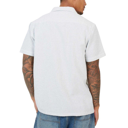 Blue-White - Back - Brave Soul Mens Pinstripe Seersucker Revere Collar Shirt