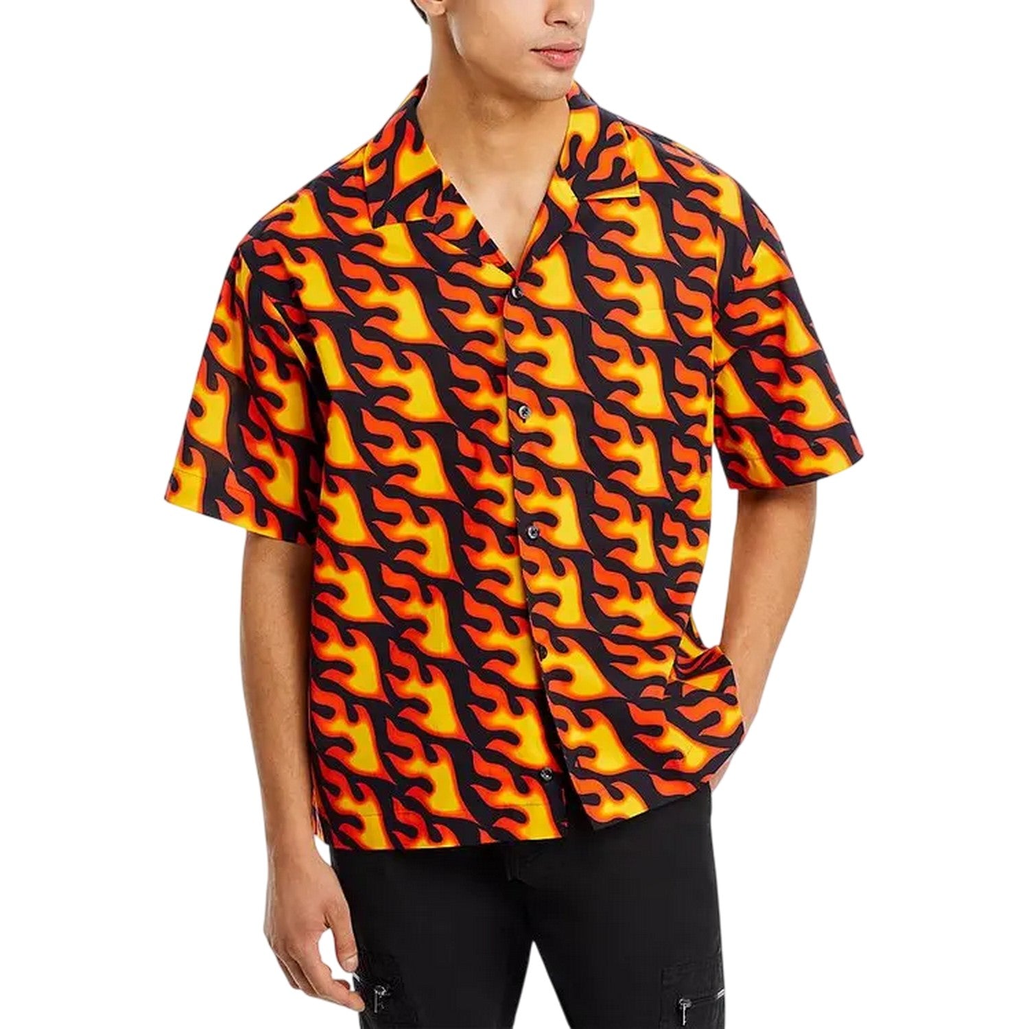 Black-Yellow - Lifestyle - Hugo Mens Fire Oxford Collared Shirt