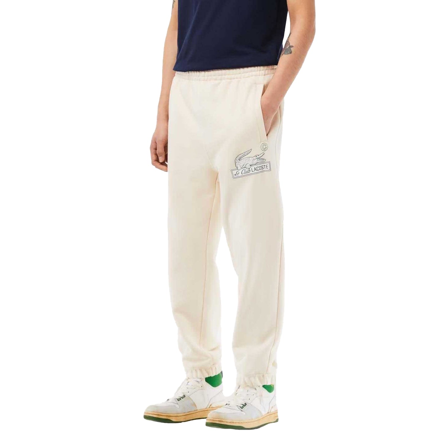 Cream - Side - Lacoste Mens Organic Cotton Jogging Bottoms