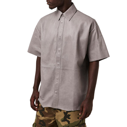 Frost Gray - Side - Diesel Mens Faux Leather Short-Sleeved T-Shirt