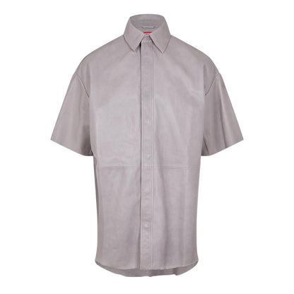 Frost Gray - Front - Diesel Mens Faux Leather Short-Sleeved T-Shirt