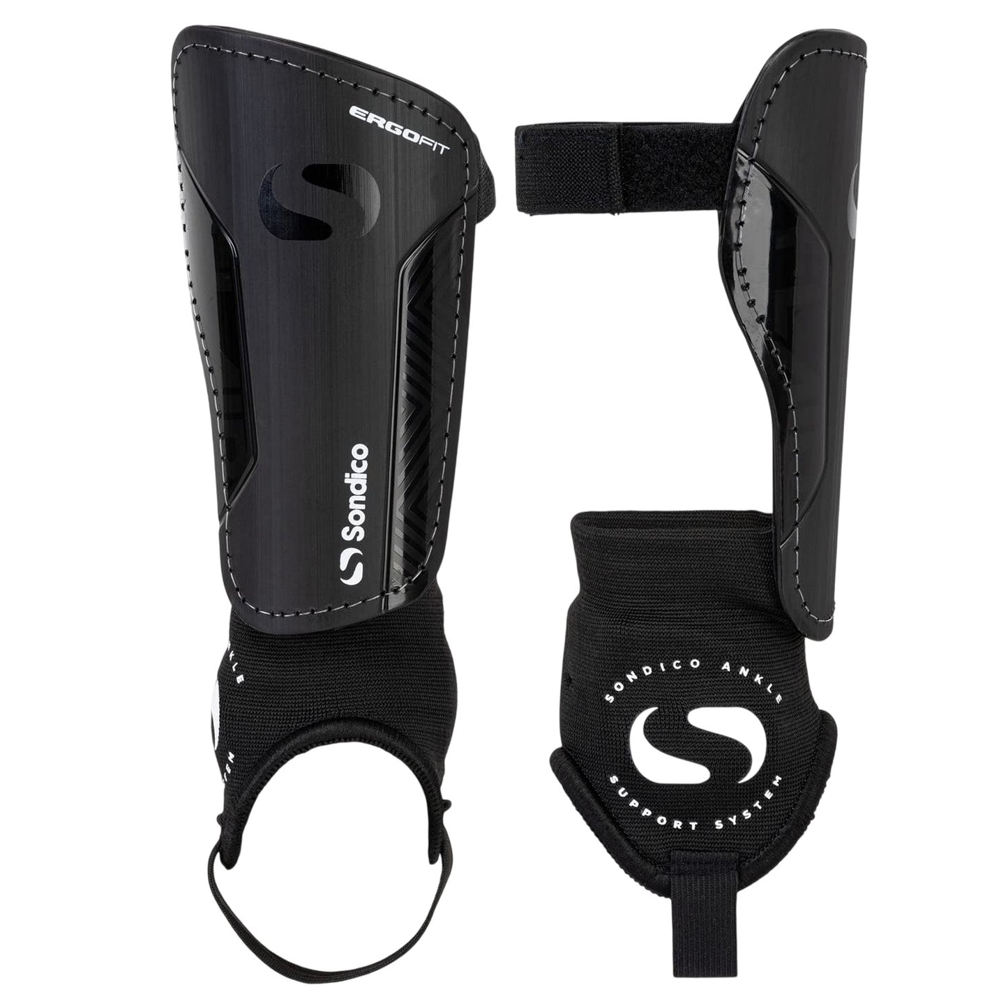 Black-White - Front - Sondico Logo Football Shin & Ankle Guards