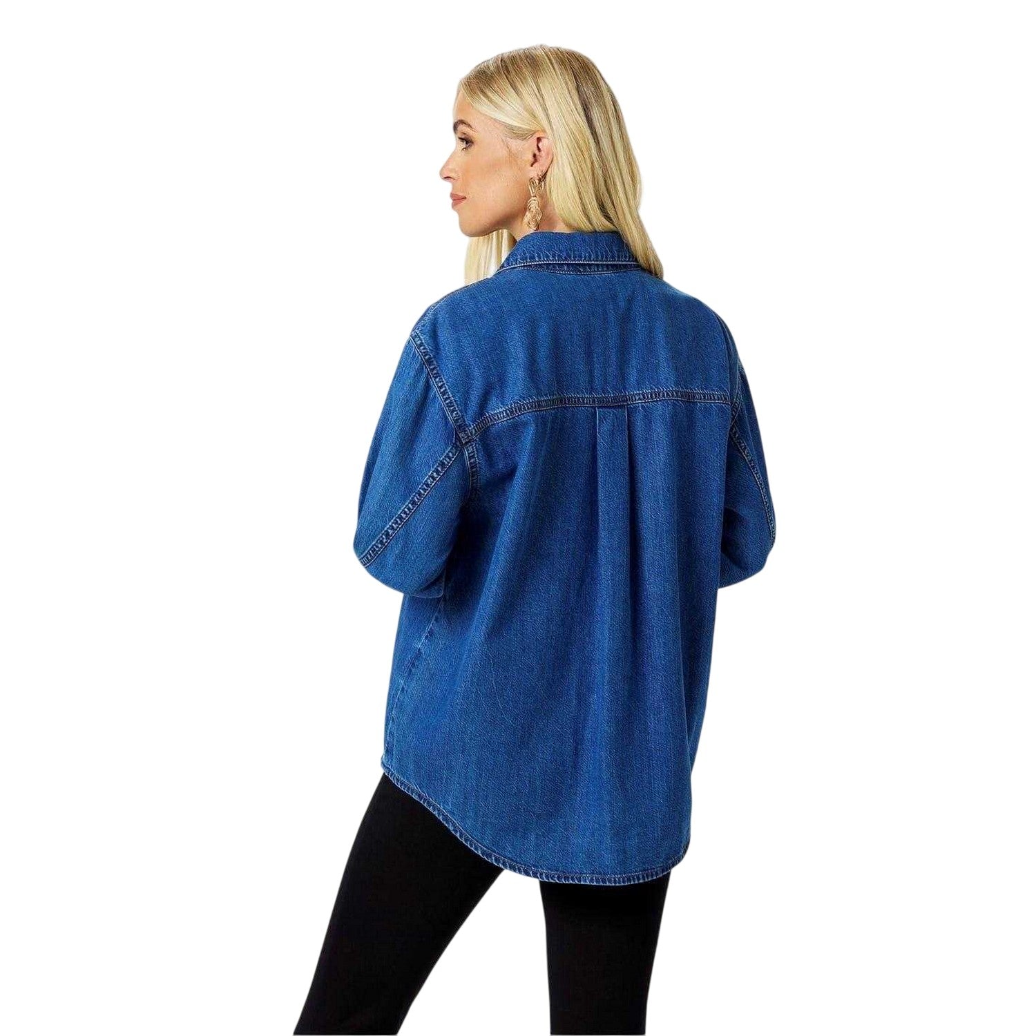 Blue - Back - Biba Womens-Ladies Biba Denim Long-Sleeved Shirt