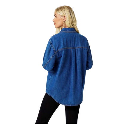 Blue - Back - Biba Womens-Ladies Biba Denim Long-Sleeved Shirt