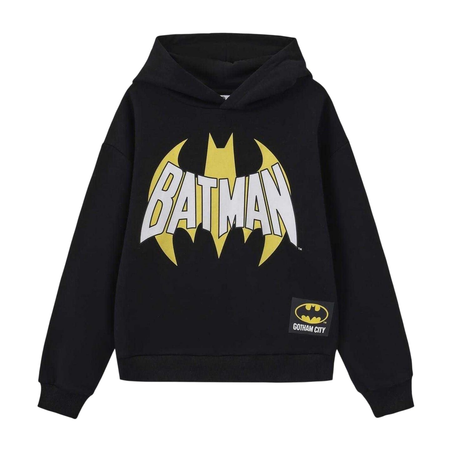 Black-Yellow - Front - Batman Boys Logo Fleece Lined Hoodie