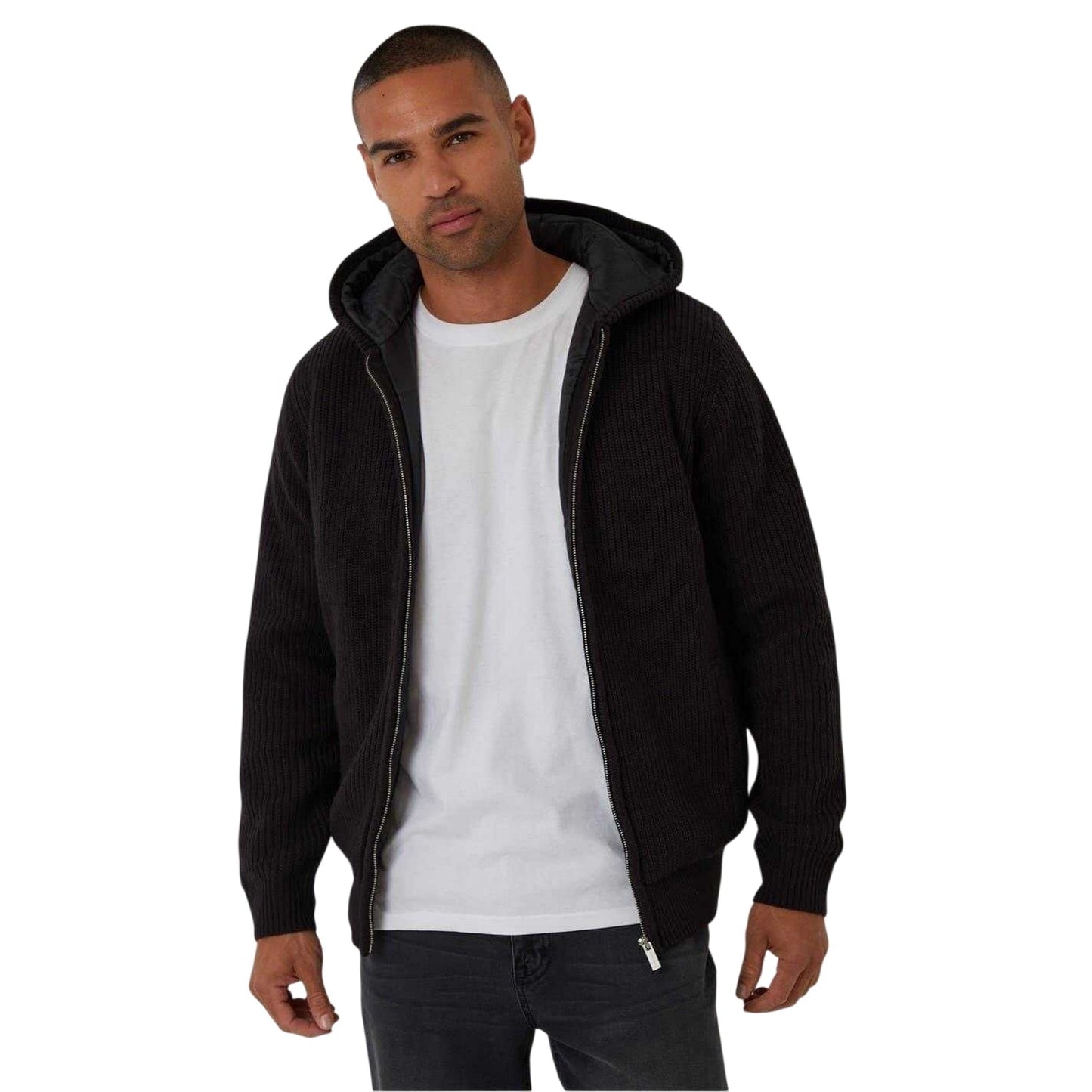Black - Front - Threadbare Mens Padded Hooded Jacket