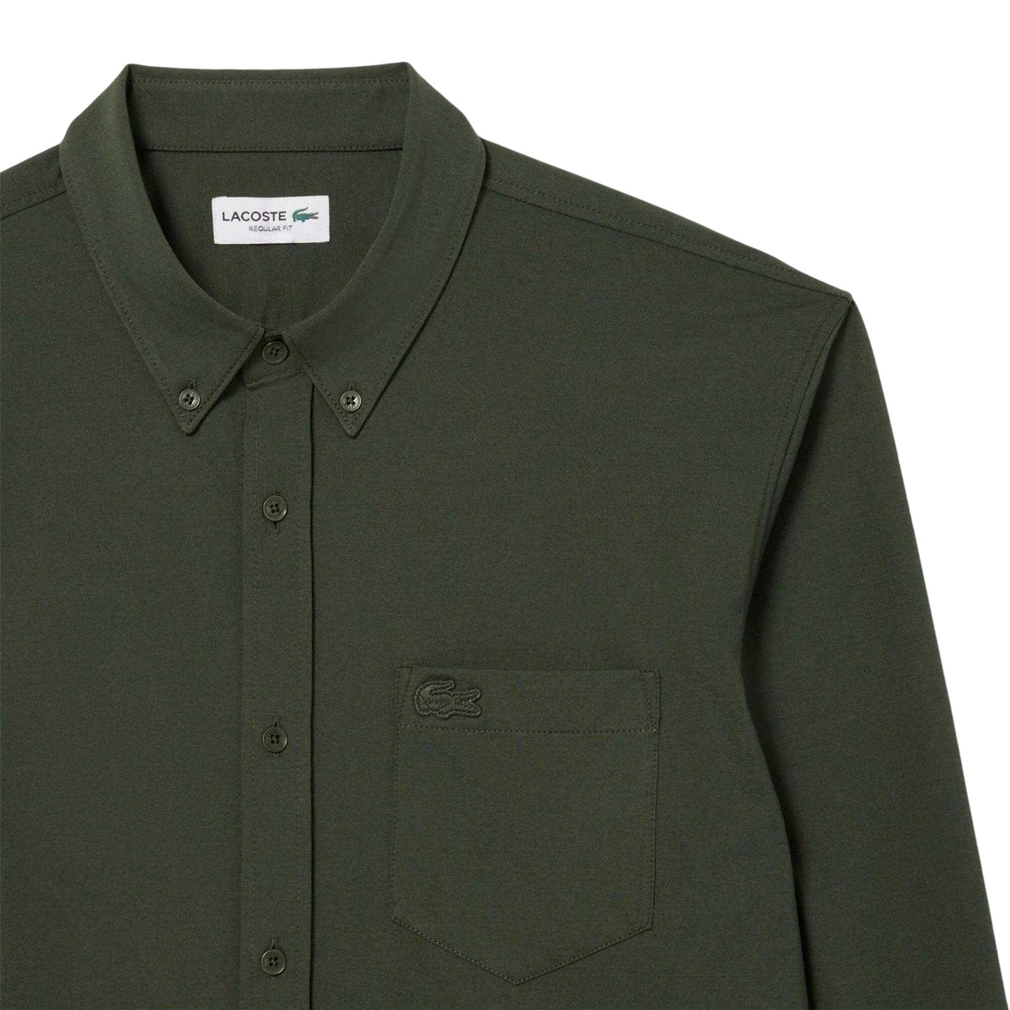 Green - Side - Lacoste Mens Cotton Jersey Regular Long-Sleeved Shirt