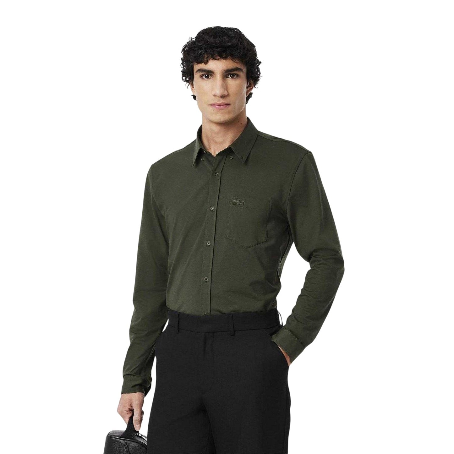 Green - Lifestyle - Lacoste Mens Cotton Jersey Regular Long-Sleeved Shirt