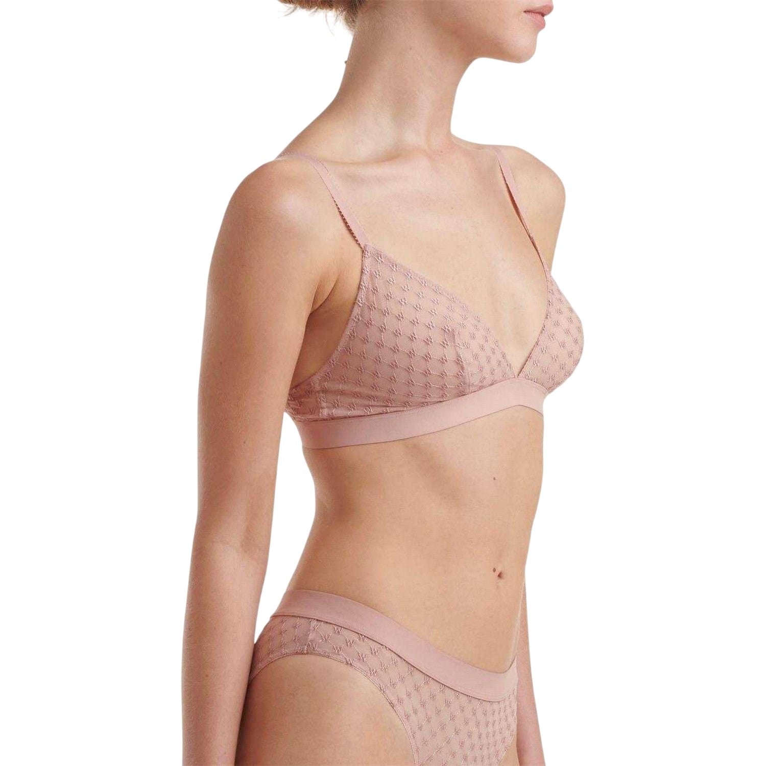 Pink - Side - Wolford Womens-Ladies Geometric Sheer Triangle Cups Bralette