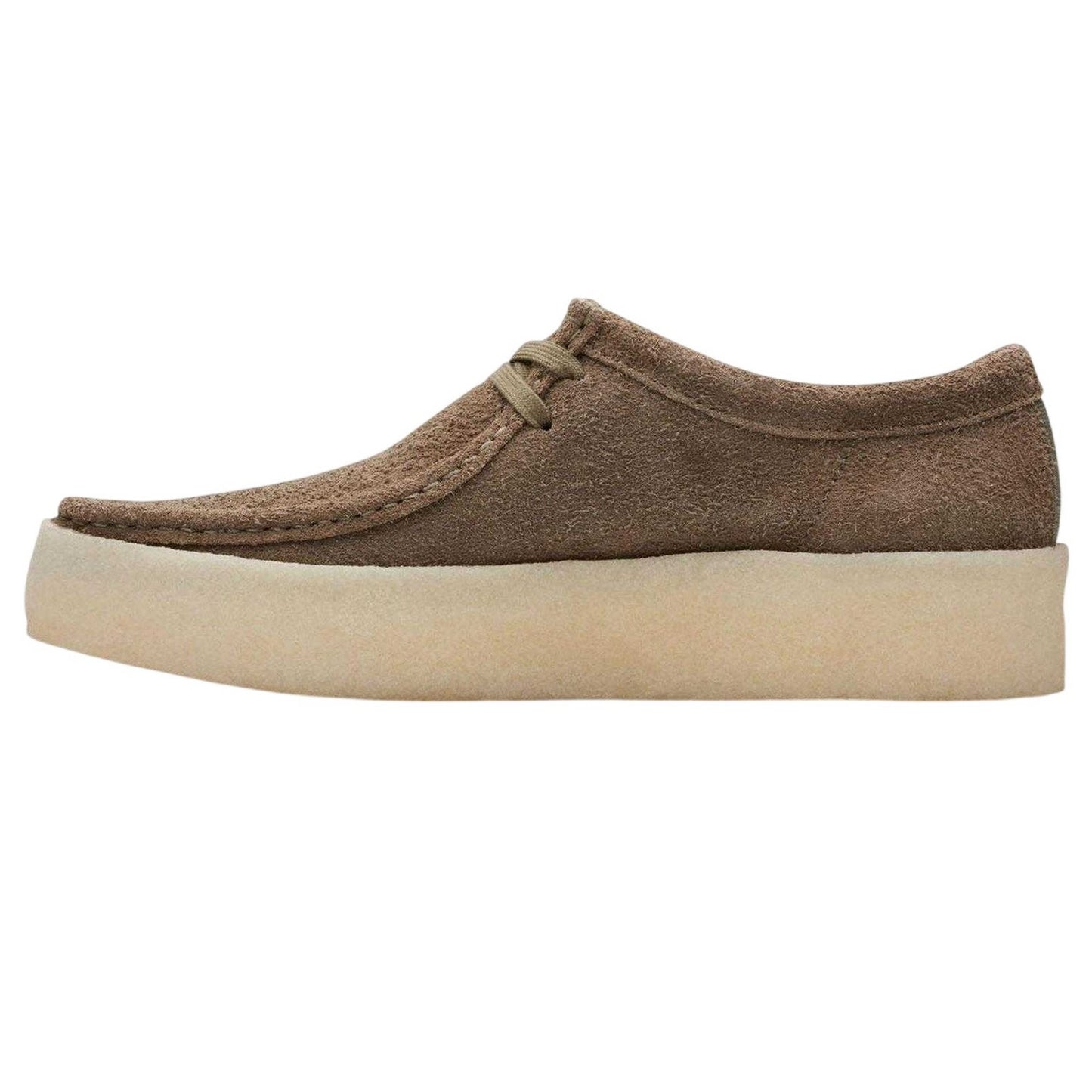 Pale Khaki - Side - Clarks Mens Wallabee Suede Moc Toe Platform Moccasins