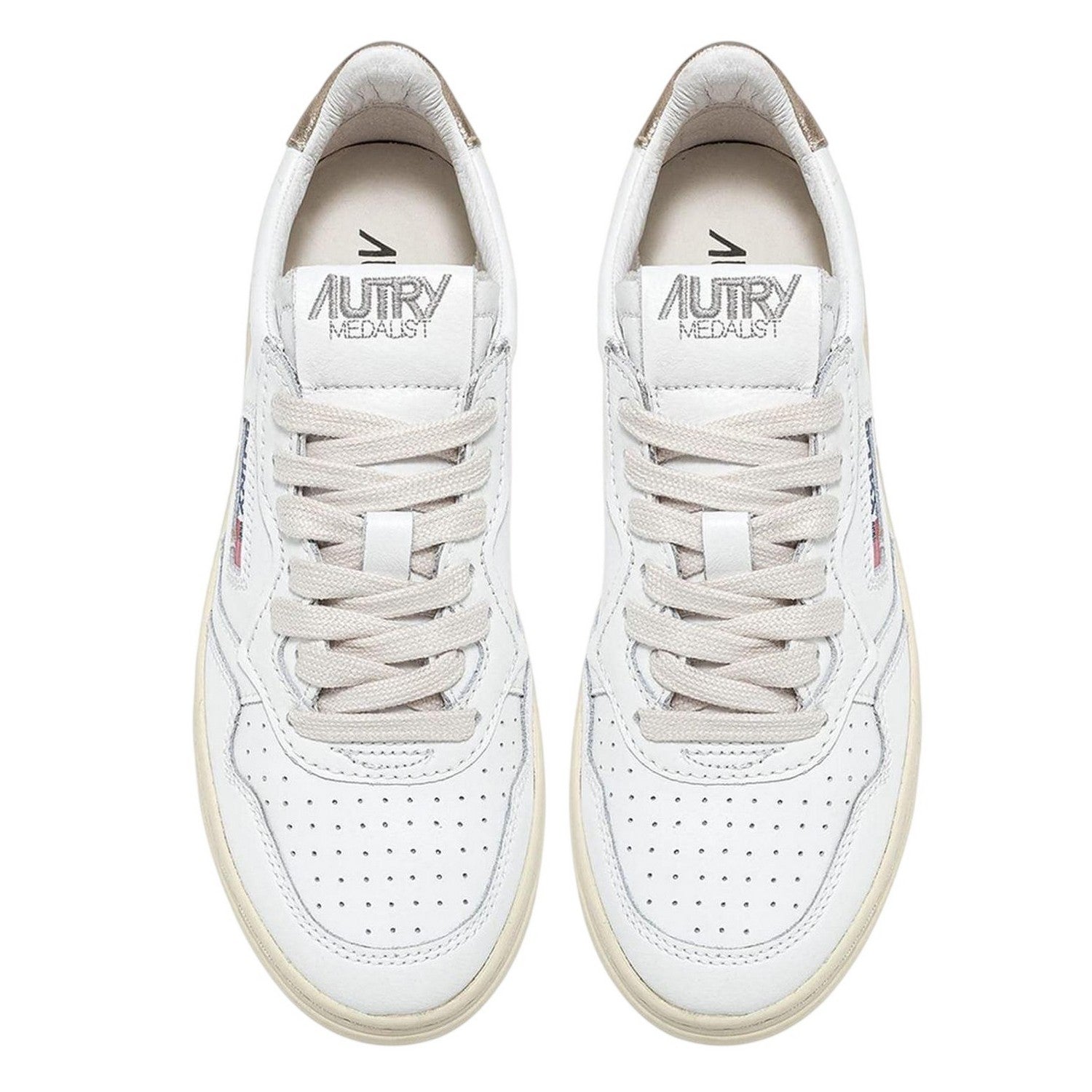 White Gold - Pack Shot - Autry Womens-Ladies Leather Flat Court Trainers