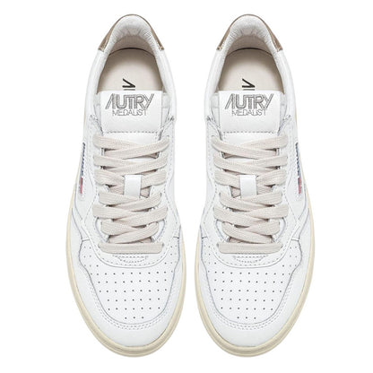 White Gold - Pack Shot - Autry Womens-Ladies Leather Flat Court Trainers