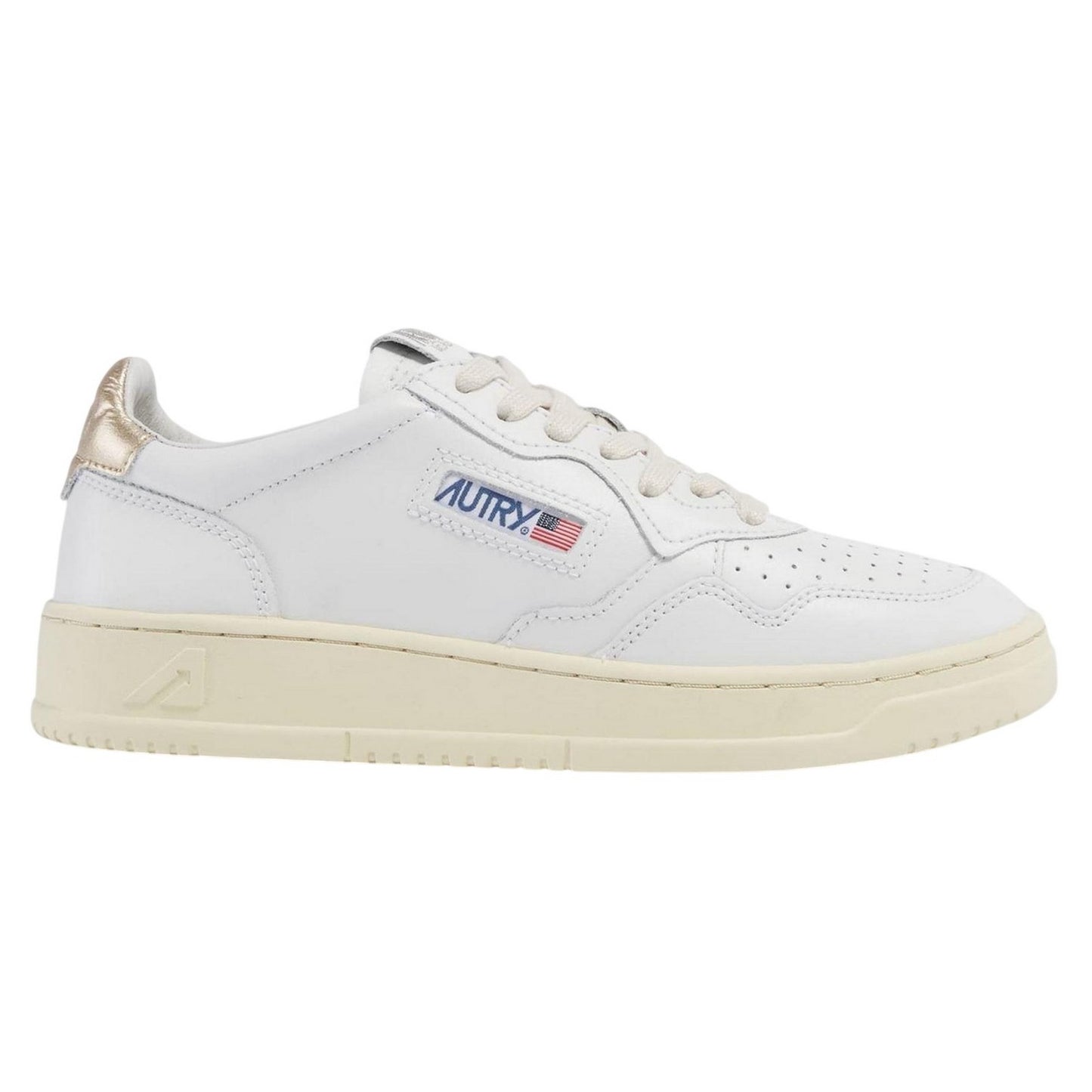 White Gold - Front - Autry Womens-Ladies Leather Flat Court Trainers