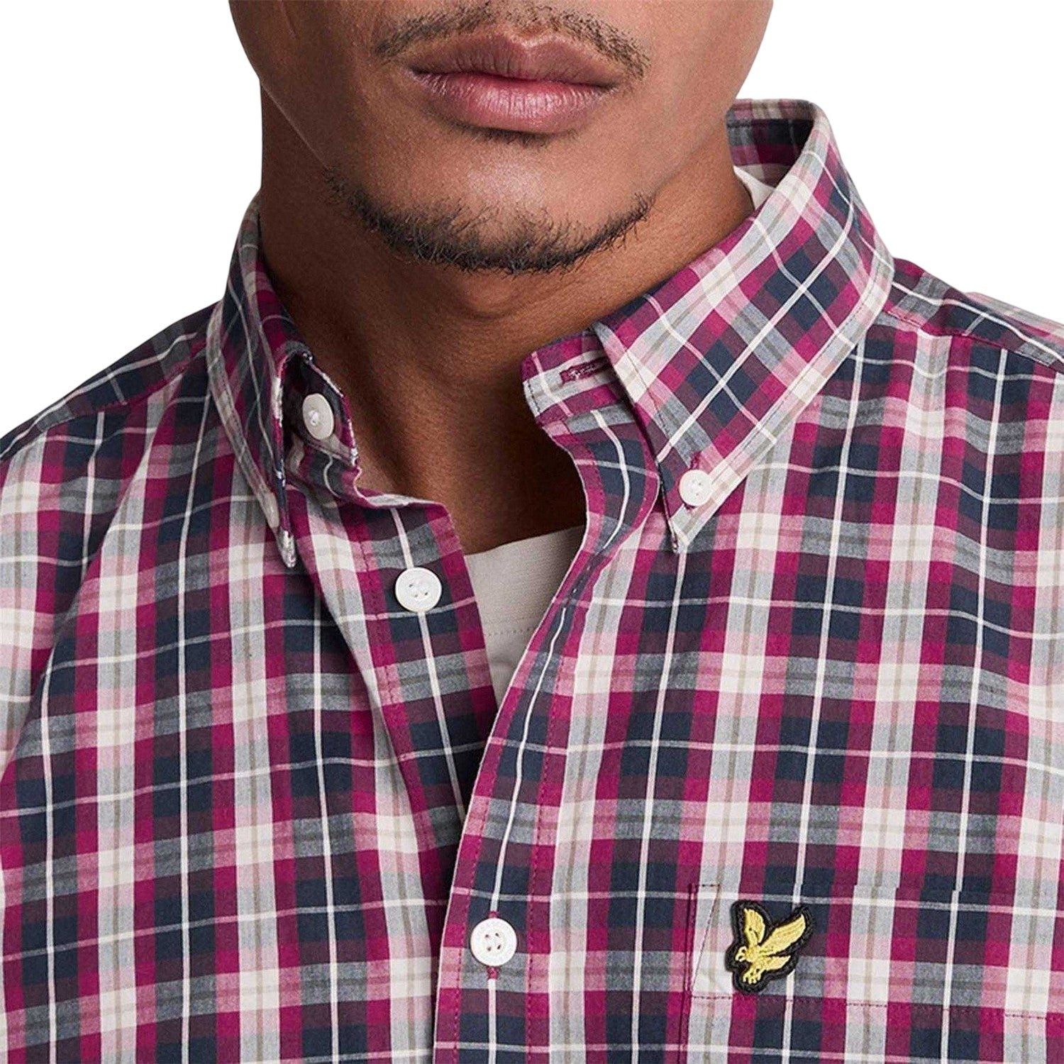 Navy - Side - Lyle & Scott Mens Checked Poplin Long-Sleeved Shirt