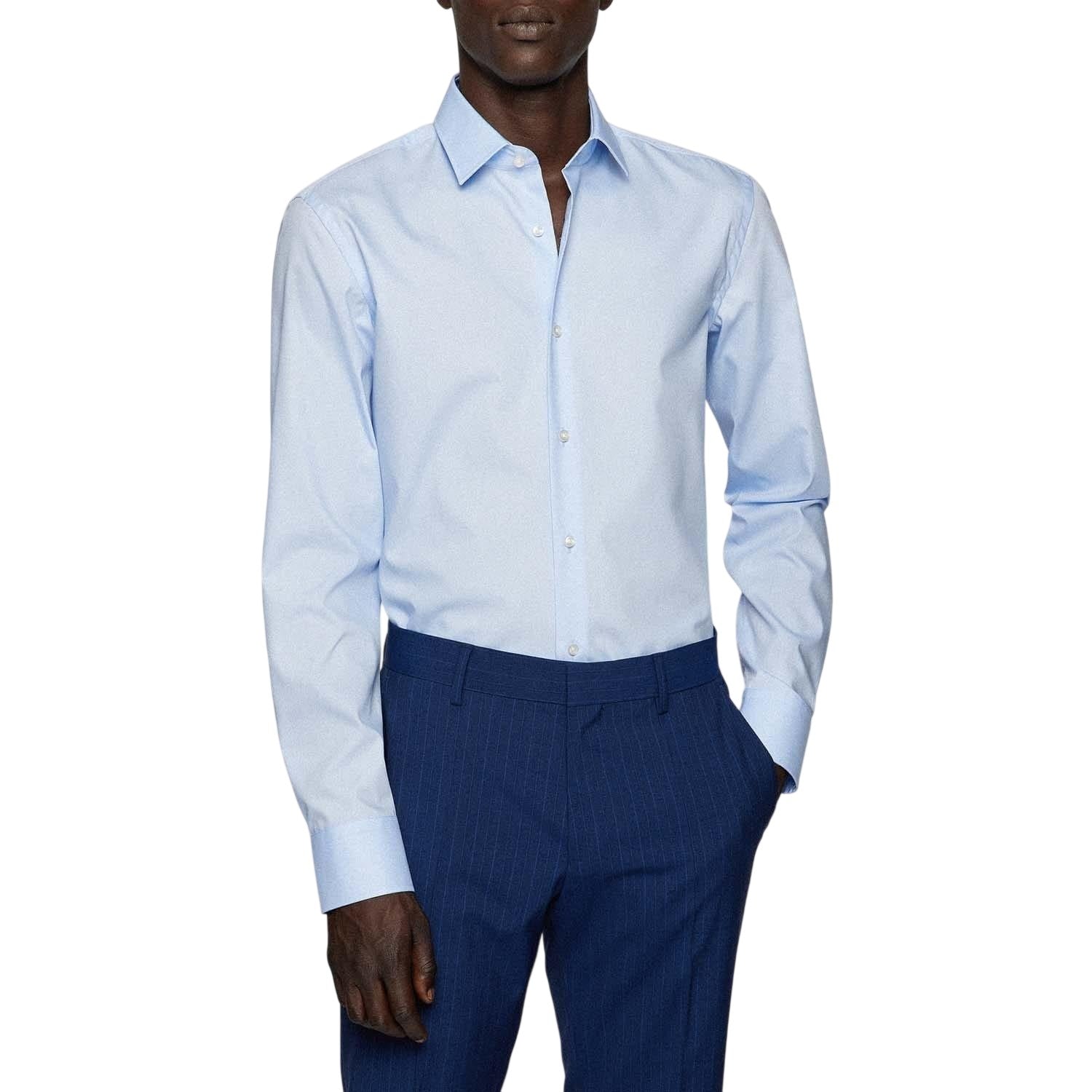 Blue - Side - Boss Mens Eliott Regular Shirt