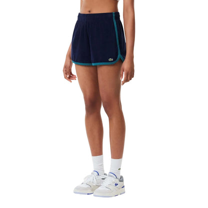Blue - Front - Lacoste Womens-Ladies Terrycloth Contrast Detail Shorts