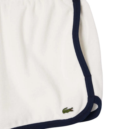 Cream - Back - Lacoste Womens-Ladies Terrycloth Contrast Detail Shorts