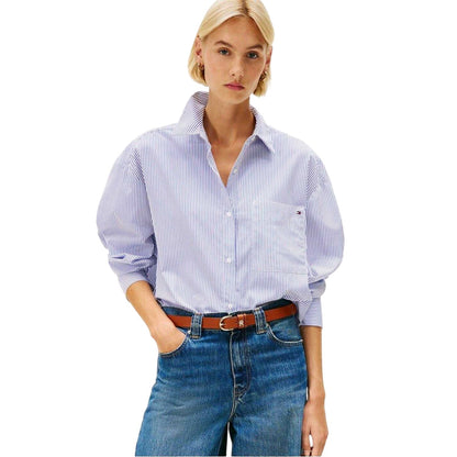 Blue - Front - Tommy Hilfiger Womens-Ladies Poplin Oversized Long-Sleeved Shirt