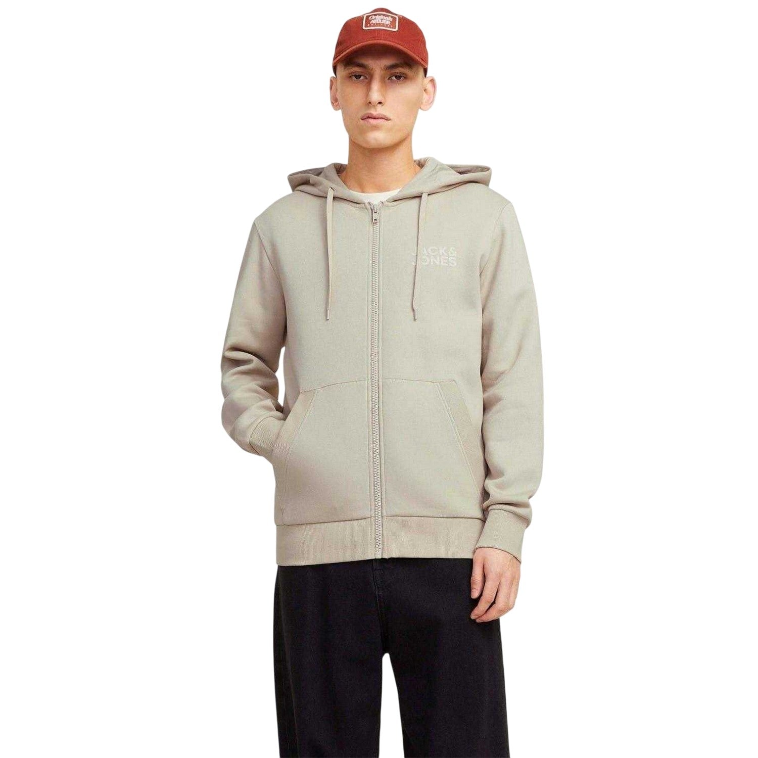 Moonbeam - Side - Jack And Jones Mens Logo Full Zip Hoodie