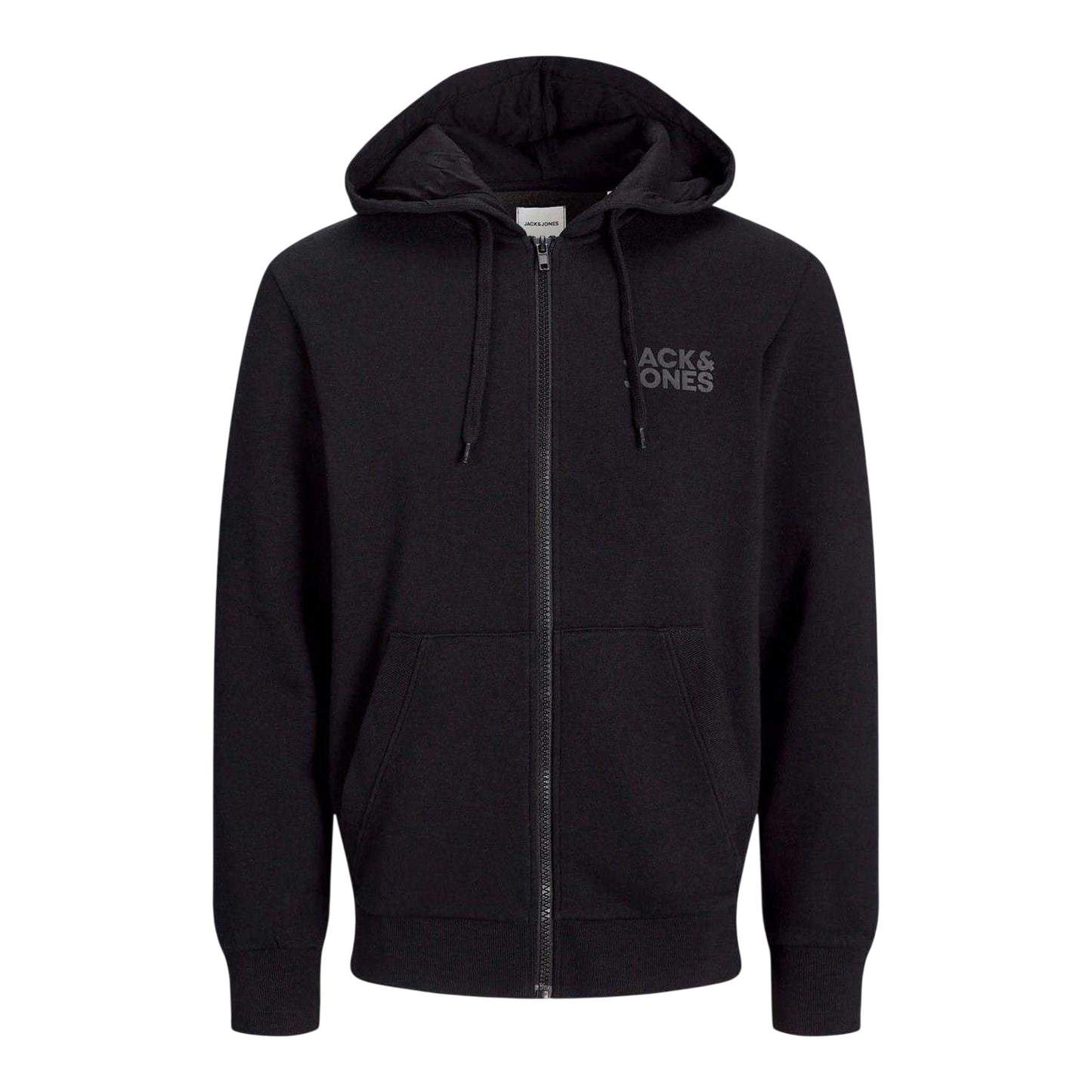 Black - Front - Jack And Jones Mens Logo Full Zip Hoodie