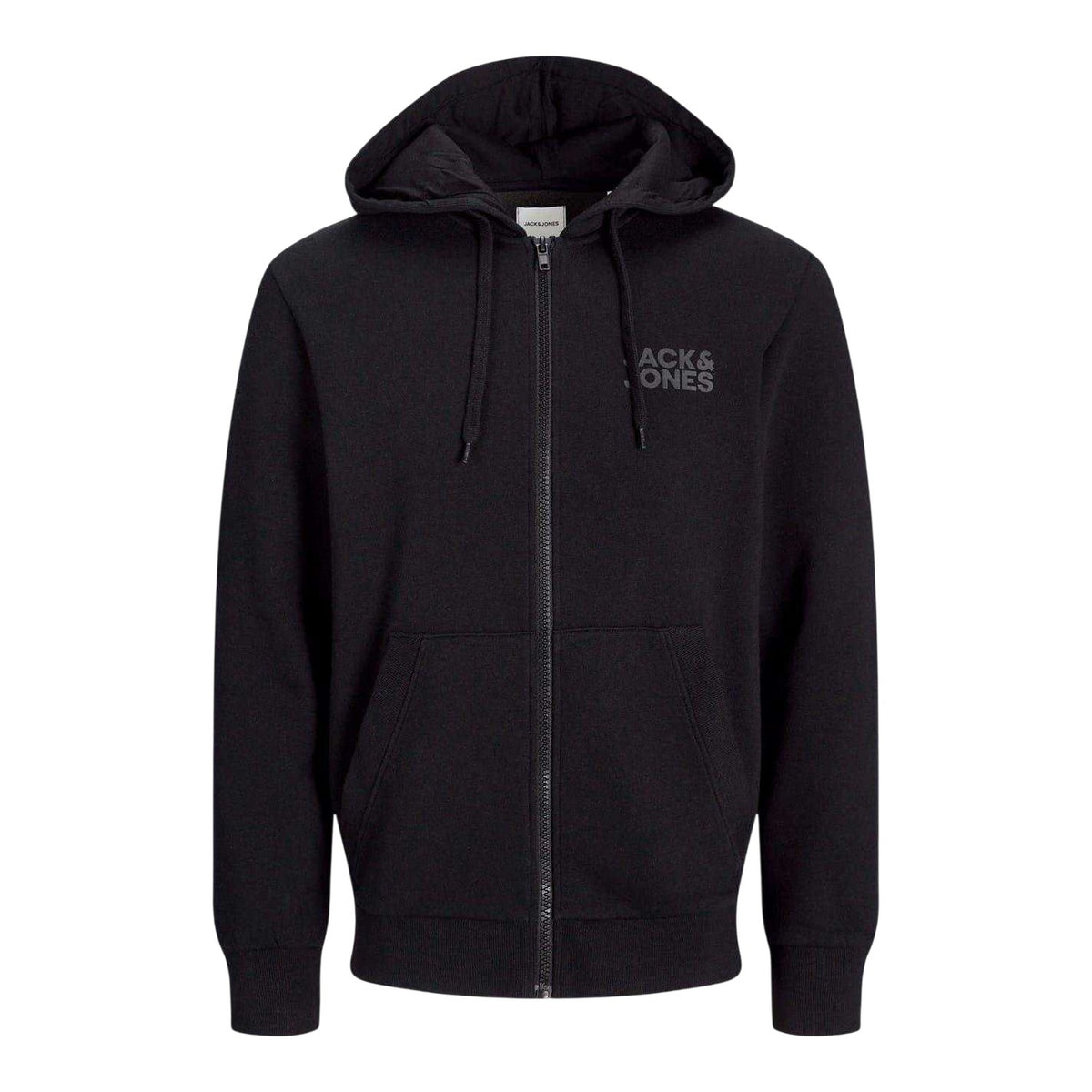 Black - Front - Jack And Jones Mens Logo Full Zip Hoodie