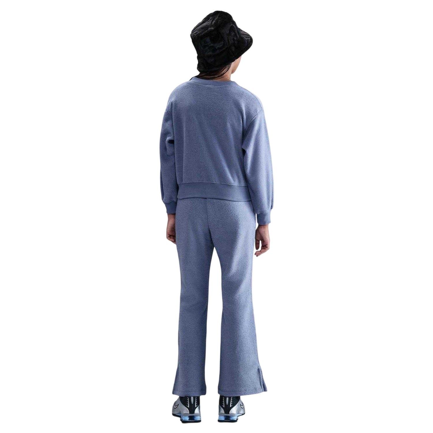 Indigo-White - Side - Nike Girls Fleece Split Hem Trousers