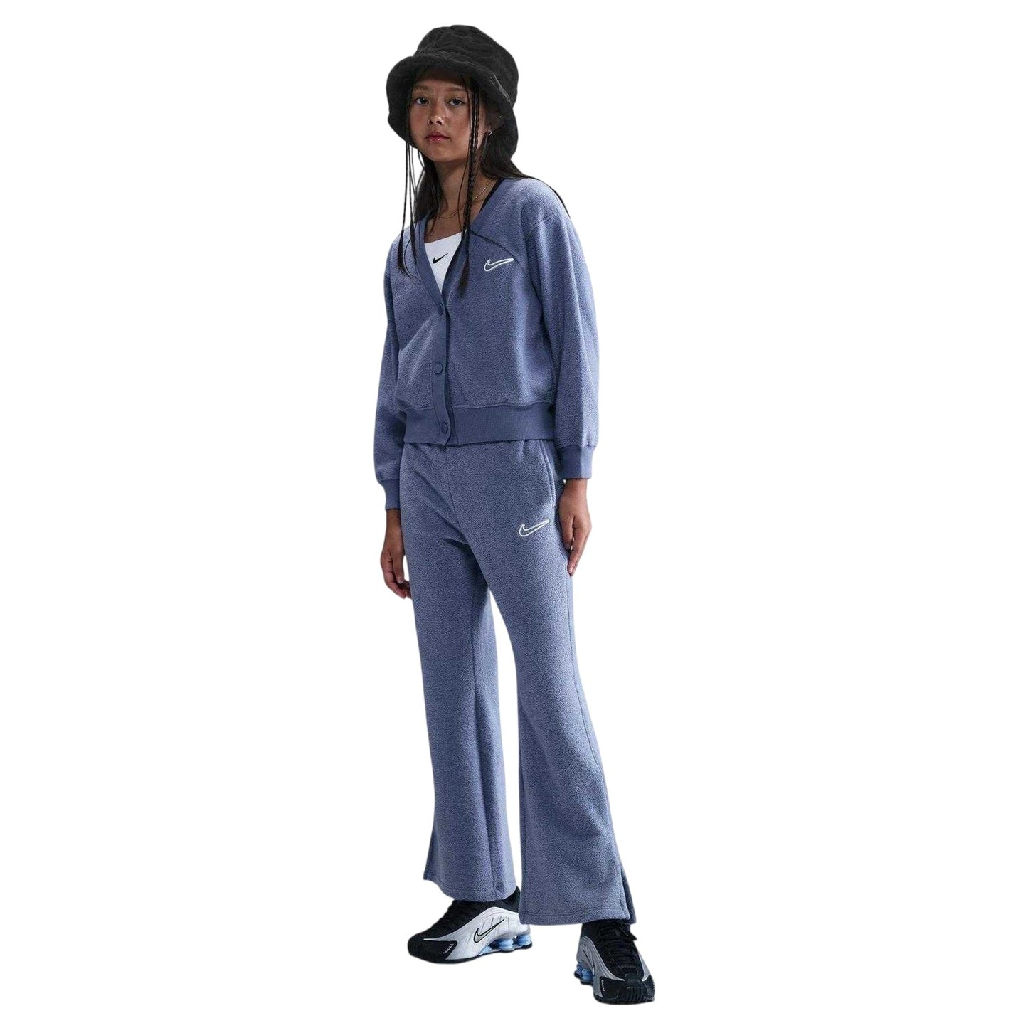 Indigo-White - Lifestyle - Nike Girls Fleece Split Hem Trousers