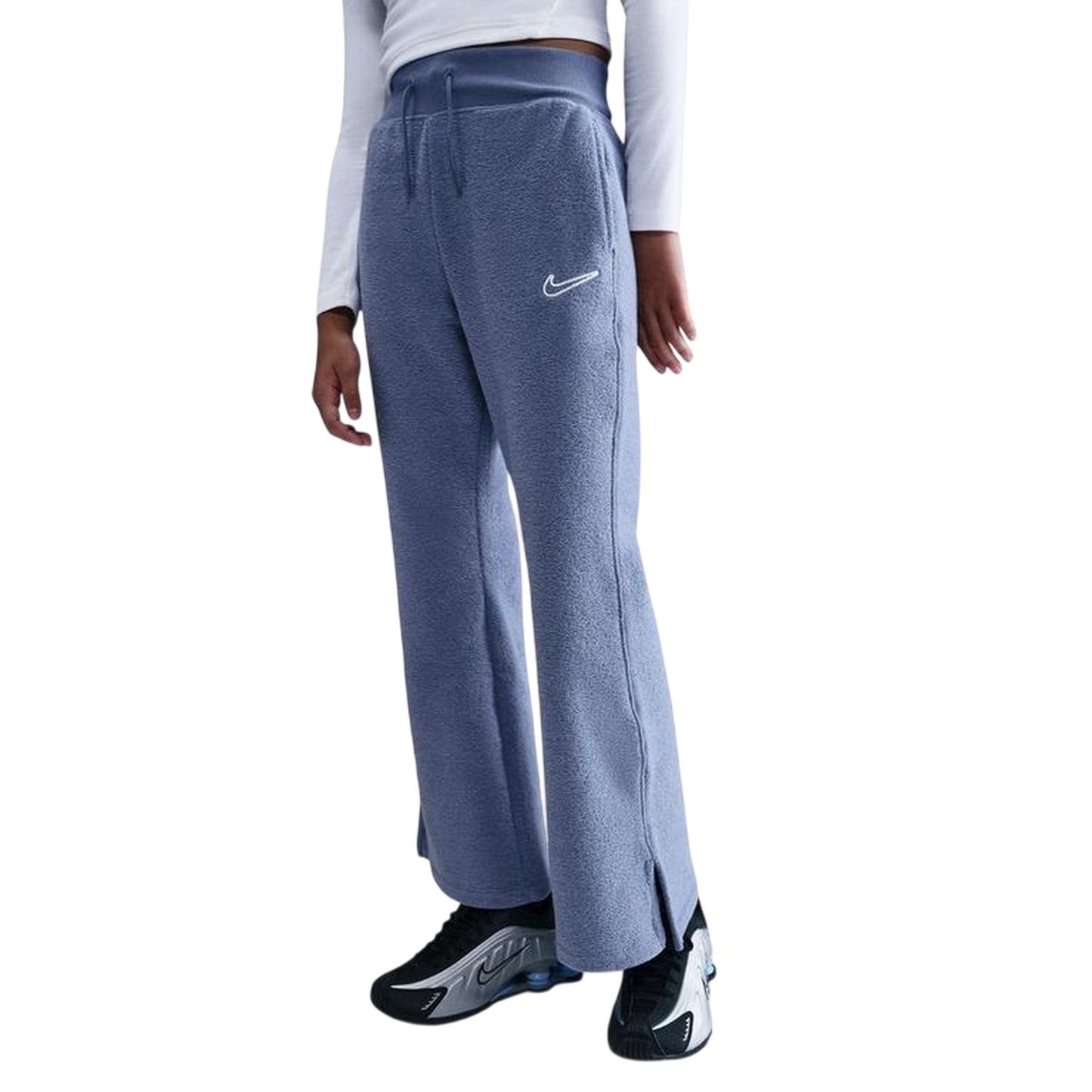 Indigo-White - Front - Nike Girls Fleece Split Hem Trousers