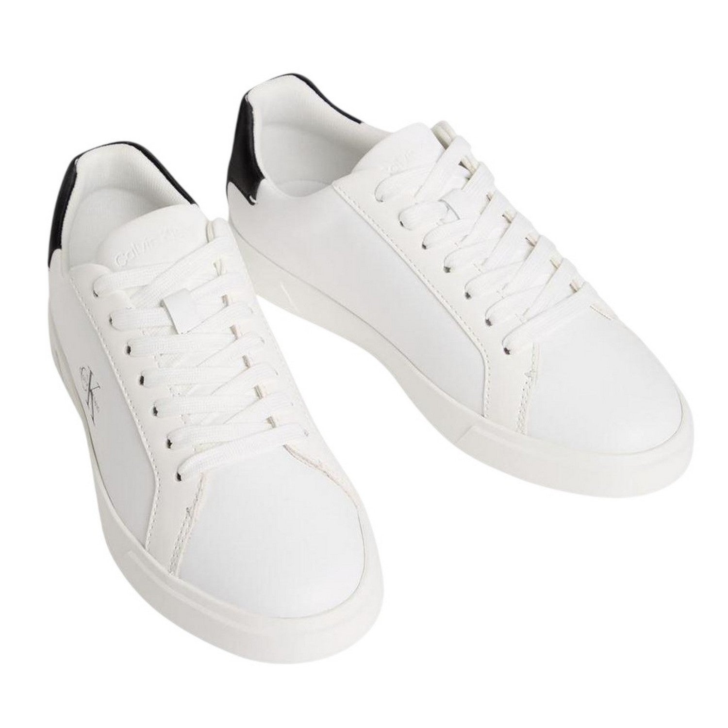 Bright White-Black - Side - Calvin Klein Womens-Ladies Leather Low Trainers