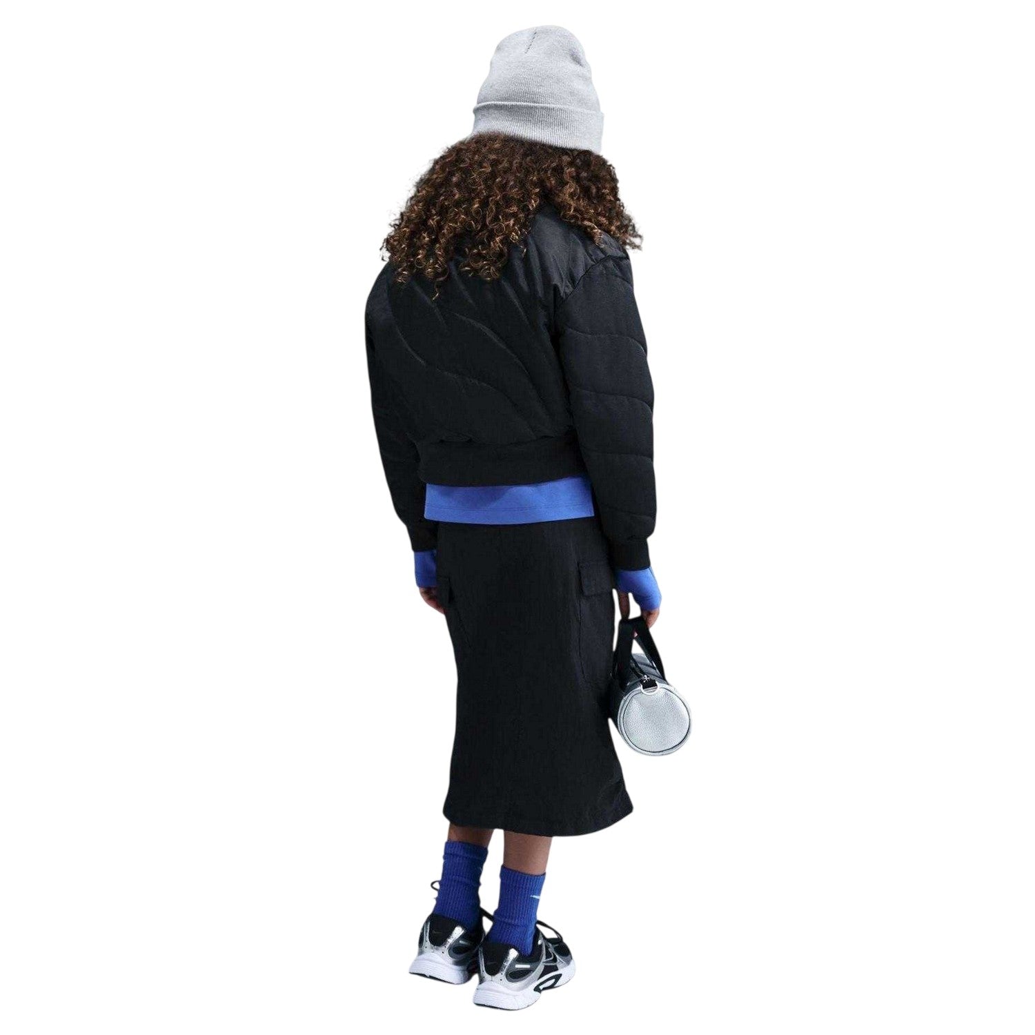 Black-White - Back - Nike Girls Logo Padded Jacket