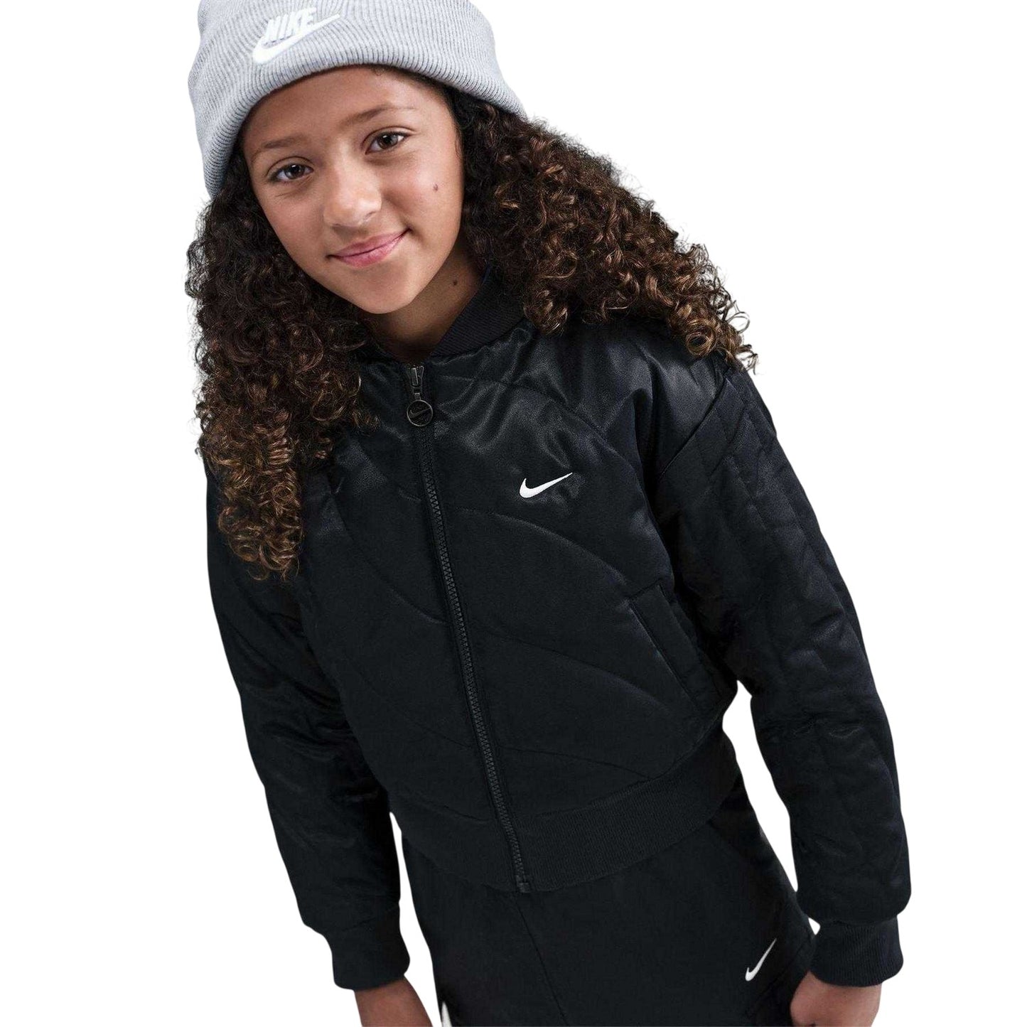 Black-White - Side - Nike Girls Logo Padded Jacket