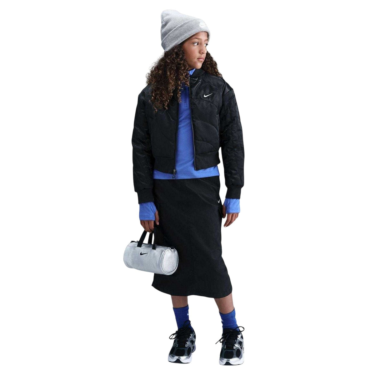 Black-White - Front - Nike Girls Logo Padded Jacket